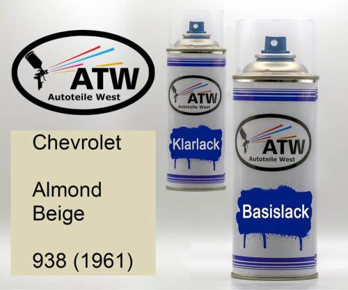 Chevrolet, Almond Beige, 938 (1961): 400ml Sprühdose + 400ml Klarlack - Set, von ATW Autoteile West.